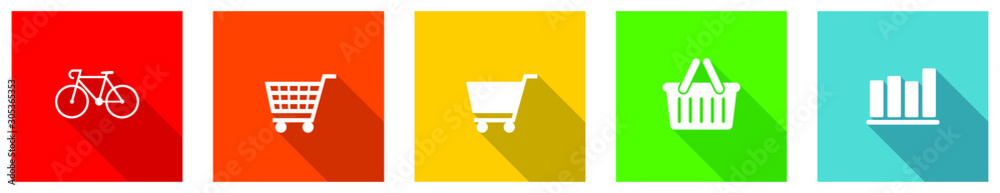 Fototapete set of colorful web flat design vector icons, buy, cart, cycle, retail and business buttons in eps 1