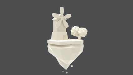 3d rendering of a windmill and tree cartoon on land isolated