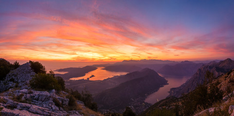 magnificent sunset on the Bay of Kotor in Montenegro