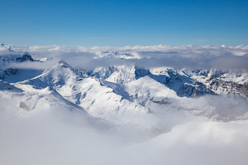 amazing snow covered peaks in the Swiss alps Jungfrau region from Schilthorn