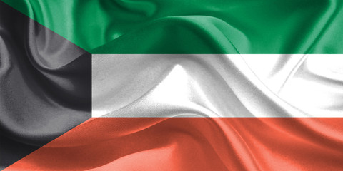 Kuwait Flag. Waving Rippled Flags. 3D Realistic Background Illustration in Silk Fabric Texture