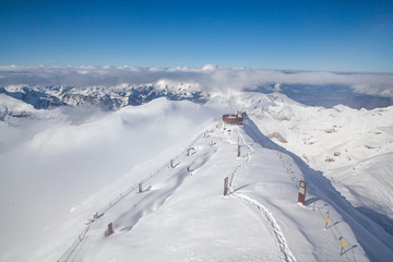 amazing snow covered peaks in the Swiss alps Jungfrau region from Schilthorn