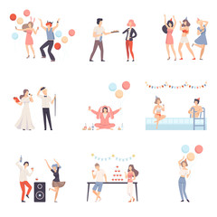 Parties And People Celebrate Different Events Vector Illustration Set Isolated On White Background © topvectors