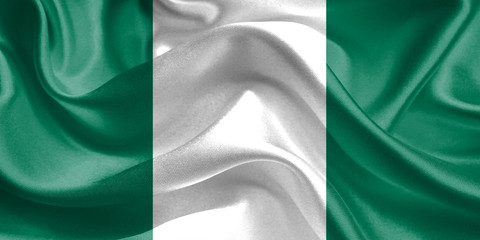 Nigeria Flag. Waving Rippled Flags. 3D Realistic Background Illustration in Silk Fabric Texture