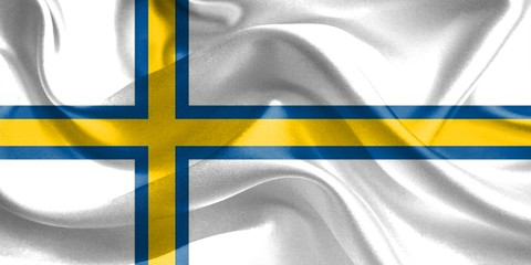 Norrland Sweden Flag. Waving Rippled Flags. 3D Realistic Background Illustration in Silk Fabric Texture