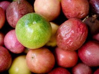 Close up, Green and red passion fruit background texture