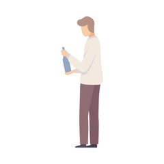 Young Man Trying To Open A Bottle On Party Vector Illustration