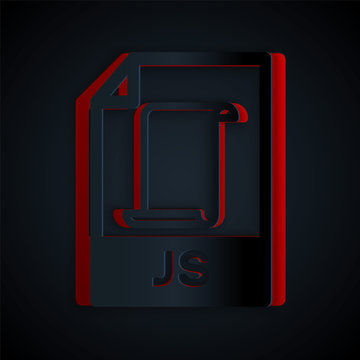 Paper cut JS file document. Download js button icon isolated on black background. JS file symbol. Paper art style. Vector Illustration