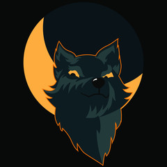 Wolf vector art with moon.Logo concept isolated on dark background.