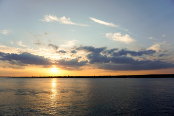 Calm river in the evening, beautiful sunset