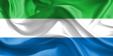 Sierra Leone Flag. Waving Rippled Flags. 3D Realistic Background Illustration in Silk Fabric Texture