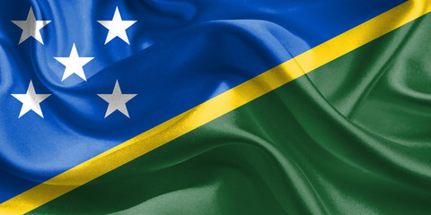 Solomon Island Flag. Waving Rippled Flags. 3D Realistic Background Illustration in Silk Fabric Texture