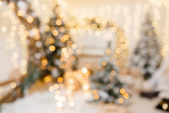Christmas background with festive bokeh lighting, blurred holiday background