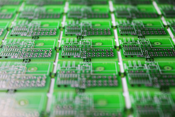 Closeup of electronic circuit board or PCB printed circuit board