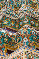 Thai Ornamental Pattern in Traditional Style is Decorated with Colorful Ceramic at Stupa of Wat Pho Monastery at Bangkok, Thailand.