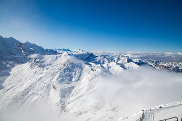 Naklejka premium amazing snow covered peaks in the Swiss alps Jungfrau region from Schilthorn
