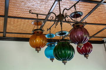 Beautiful lights hang on the ceiling