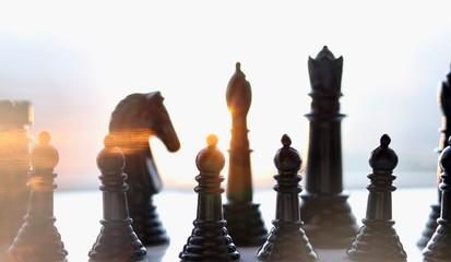 chess pieces with sunset lighting