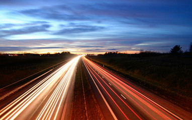 Light Trails on a Road at Blue Hour 