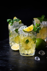 Cold tea with ice, mint and lime