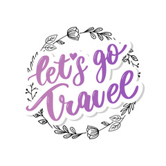Travel set icons. Handwritten lettering. Label vector illustration