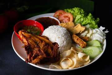 Asian food nasi lemak with fried chicken