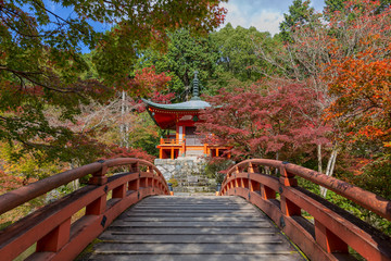 Naklejka premium Daigoji temple and autumn maple trees