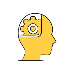 human head and cogwheel yellow hand drawn