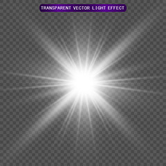 Obraz premium White beautiful light explodes in a transparent explosion. Vector, bright illustration for the perfect effect with sparkles. Bright Star. Transparent glitter shine gradient, bright flash.