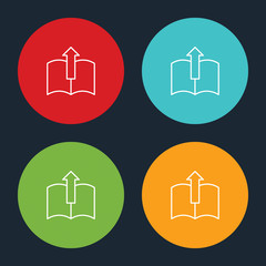 Very Useful E-Book Upload Line Icon On Four Color Round Options.