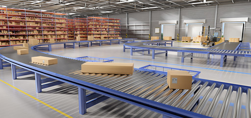 Warehouse goods stock background 3d rendering
