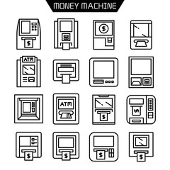 ATM, money machine icons set line design