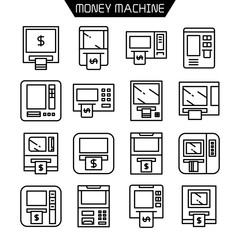 ATM, money machine icons set line design
