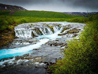 Blue Bruarfoss waterfalls in iceland
