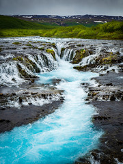 Blue Bruarfoss waterfalls in iceland