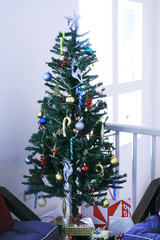 Christmas tree in my house on white background