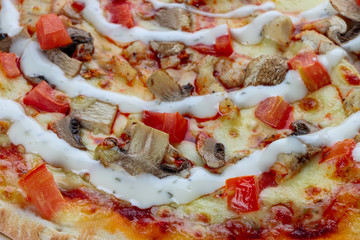 tasty delicious pizza food on a wooden background