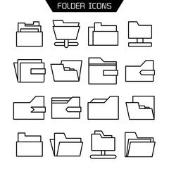 folder and archive icons set line vector