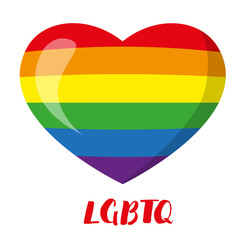 LGBTQ+ flag heart isolated on white background, gay pride concept. Human rights. Vector stock illustration for banner, flyer, poster, placard, broadsheet design.