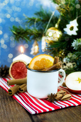 Christmas mulled wine. Mocktail. Soft drink.nonalcoholic. Hot compote with dried fruits, spices.vertical