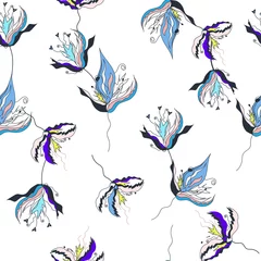 Naadloos Behang Airtex Vlinders Zomer lichte achtergrond van bloemen. Feestelijke leuke textuur op een witte achtergrond. vector illustratie