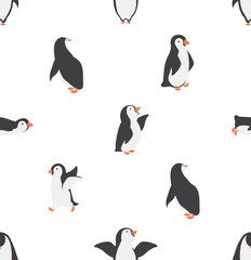Seamless penguins characters vector pattern