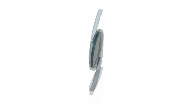 3D Illustration of a clear acrylic  intraocular lens used in ophthlamic and cataract surgery rotating in white background