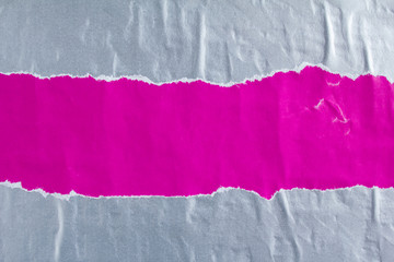 Purple and silver gray crumpled ripped shabby gloss paper posters with rough surface texture...
