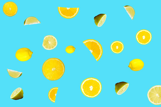 Fresh lemon pattern on blue background © joeycheung