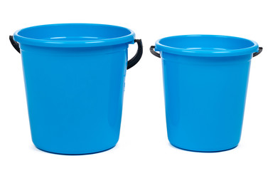 Blue plastic bucket for cleaning isolated on white background