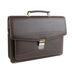 Business bag or case in dark brown leather. Isolated on white