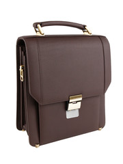 Business bag or case in brown leather. Isolated on white