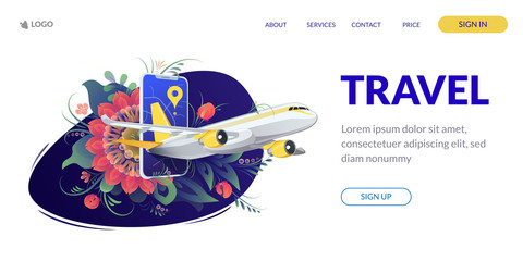 Web page design template for project delivery, transport, airplane. Modern vector illustration concepts.