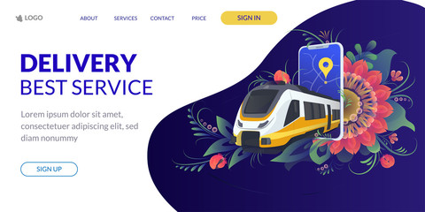 Web page design template for project delivery, transport, train. Modern vector illustration concepts.